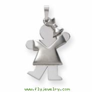 14k White Gold Puffed Girl with Bow on Right Engraveable Charm