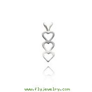 14K White Gold Small Vertical Triple Heart Pendant