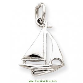 14k White Gold Solid Polished 3-Dimensional Sailboat Charm
