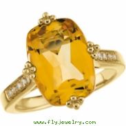 14K Yellow Gold .08 Genuine Citrine And Diamond Ring