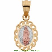 14K Yellow Gold 11.00x08.50 Tricolor Lady Of Guadalupe Oval Pendant