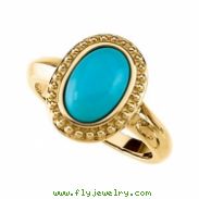 14K Yellow Gold 11x7 Genuine Cab Turquoise Ring