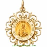 14K Yellow Gold 18.5 Rd Sacred Hrt Of Jesus Pnd Mdl