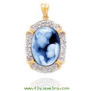 14K Yellow Gold 18mm Precious Mother & New Arrival Agate & Diamond Cameo Pendant