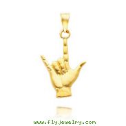 14K Yellow Gold "I Love You" Hand/Sign Language Charm