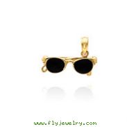 14K Yellow Gold Black Enameled Moveable Sunglasses Pendant