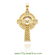 14K Yellow Gold Celtic Claddagh Cross Pendant