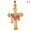 14K Yellow Gold Cross Pendant With Robe Rose