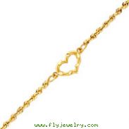 14K Yellow Gold Cut-Out Heart Rope Chain Anklet 10"