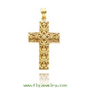 14K Yellow Gold Diamond Cut Filigree Cross Pendant