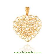 14K Yellow Gold Diamond-Cut Filigree Heart Pendant