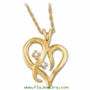 14K Yellow Gold Diamond Heart Pendant With Chain