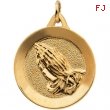 14K Yellow Gold Disc With Praying Hands Pendant