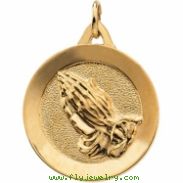 14K Yellow Gold Disc With Praying Hands Pendant
