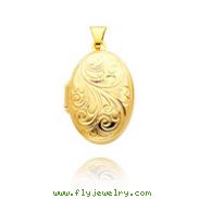 14K Yellow Gold Domed Oval-Shaped Scroll Design Locket