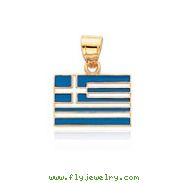 14K Yellow Gold Enameled Greece Flag Pendant