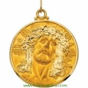 14K Yellow Gold Face Of Jesus (ecce Homo) Pendant