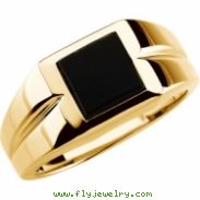 14K Yellow Gold Gents Genuine Onyx Ring