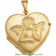 14K Yellow Gold Heart Shaped Locket With Angel