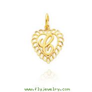 14K Yellow Gold Initial "C" Heart Charm