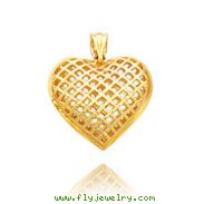 14K Yellow Gold Large Mesh Heart Pendant