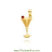 14K Yellow Gold Martini Glass with Red CZ Cherry Charm