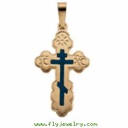 14K Yellow Gold Orthodox Cross Pendant With Blue Inlay