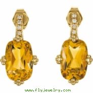 14K Yellow Gold Pair .06 Genuine Citrine And Diamond Earrings  Diamond quality AA (I1 clarity G-I co