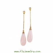 14K Yellow Gold Pair 15.00x06.00 Genuine Pink Opal Briolette Earrings