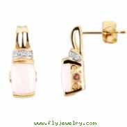 14K Yellow Gold Pair Cabochon Genuine Opal Pink Tourmaline & Diamond Earrings