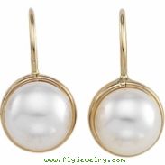 14K Yellow Gold Pair Lever Back Earring With Pearl