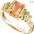14K Yellow Gold Peridot Genuine Citrine And Diamond Ring