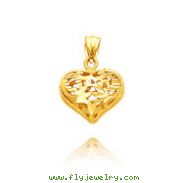 14K Yellow Gold Small Filigree Diamond-Cut Heart Pendant
