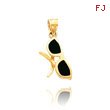 14K Yellow Gold Solid 3D Black Enameled Sunglasses Charm
