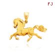 14K Yellow Gold Solid Horse Pendant