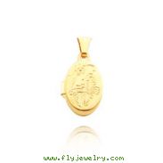 14K Yellow Gold Tiny Oval-Shaped Flower & Butterfly Locket