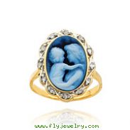 14K Yellow Gold Twisted Diamond Frame Everlasting Love Agate Cameo Ring