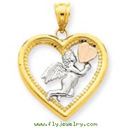 14K Yellow, Rose Gold And Rhodium Angel Heart Pendant