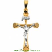 14K Yellow White Gold 24.0x16.0 Two-tone Crucifix Pendant