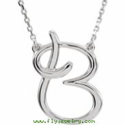 14kt White B 16" Polished SCRIPT INITIAL NECKLACE