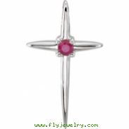 14kt White Complete with Stone Ruby Polished Ruby Cross Pendant