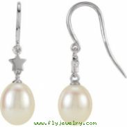 14kt White EARRINGS Complete with Stone NONE DROP 06.50 MM PEARL Polished FRESHWATER CULT PRL EARRIN