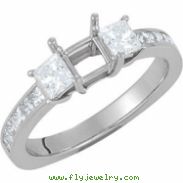 14kt White Engagement Semi-Mount with Head SI2-SI3 Princess 06.00X06.00 MM Polished 1 1/5 CTW SEMI-M