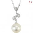 14kt White NECKLACE Complete with Stone 18.00 INCH DROP 08.00 MM PEARL Polished 1/10CTW DIA AND PEAR