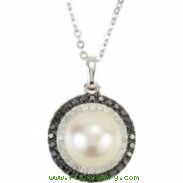 14kt White NECKLACE Complete with Stone 18.00 INCH DROP 08.00 MM PEARL Polished 1/4CTW DIA AND PEARL