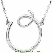 14kt White O 16" Polished SCRIPT INITIAL NECKLACE