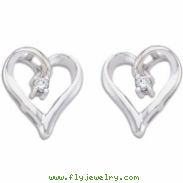 14kt White PAIR .04 CT TW Polished DIAMOND HEART EARRING
