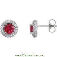 14kt White Ruby Pair Ruby and 3/8 Diamond Earrings