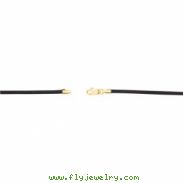 14kt Yellow 24 INCH Polished BLACK LEATHER CHAIN