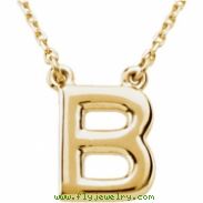 14kt Yellow B 16" Polished BLOCK INITIAL NECKLACE